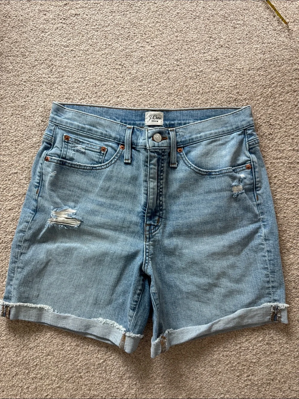 J. Crew Light Wash Distressed Denim Long Shorts Size 29